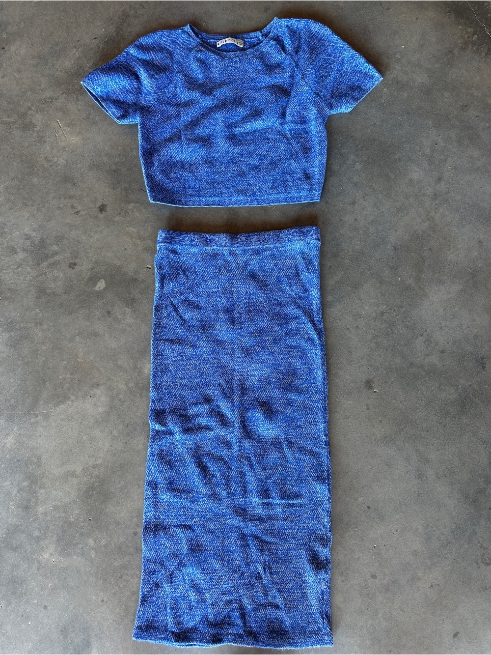 Blue Knitted Two-Piece Crop Top and Skirt Set